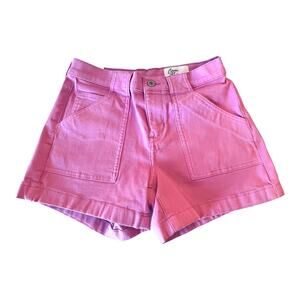 Cosmic Blue Love Mid Rise Denim SHORT Women 27/4 Pink Camelia Rose 5 Pocket NWOT